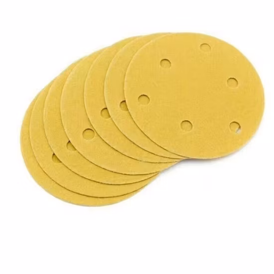 Disco de lixa abrasivo multifuros de 6 furos e 8 furos, polimento amarelo dourado